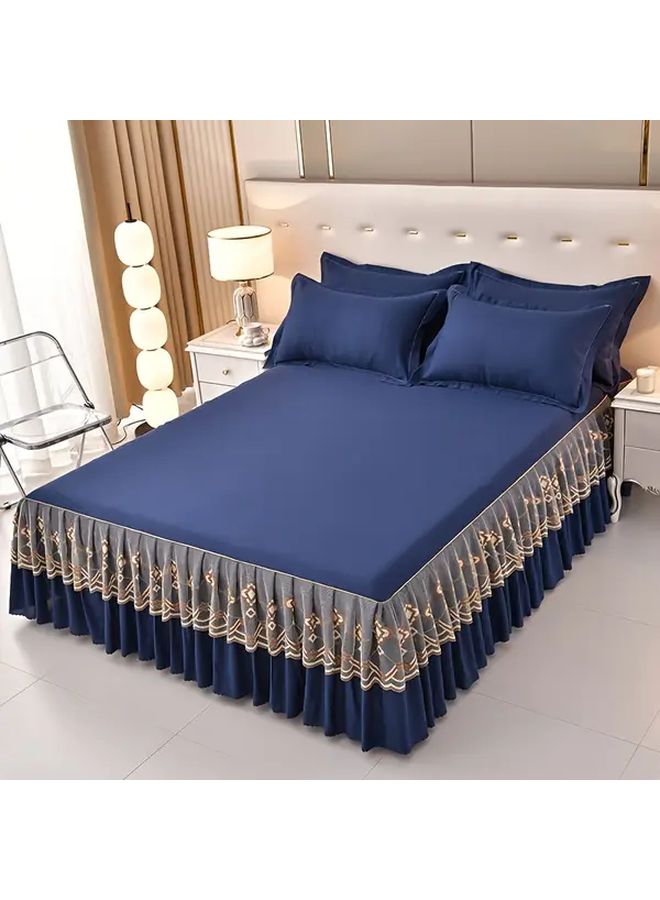 Navy Blue Twin Size Bed Skirt Set With Pillowcases And Mattress Protector - Image 1